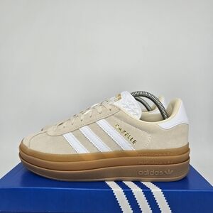 adidas Originals Gazelle Bold JP9288 White Beige Gold Shoes Women's Size 8 New